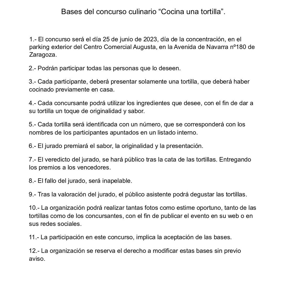 Bases concurso de tortillas XXVII Concentración nacional de seat 600 Ciudad de Zaragoza